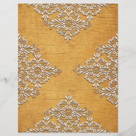 Gold Rustic Wood & White Lace Scrapbook Paper