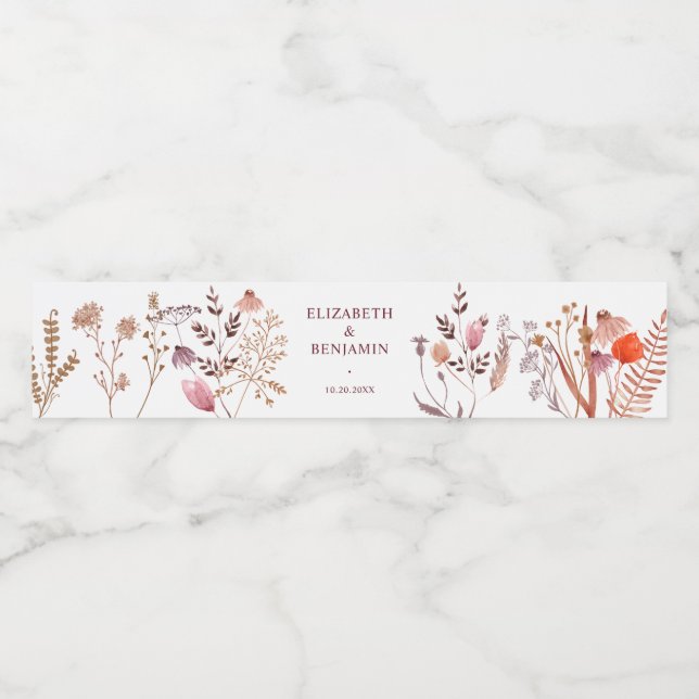 Gold Rustikal Boho Chic Herbst Wildblumen Elegant (Einzelnes Label)
