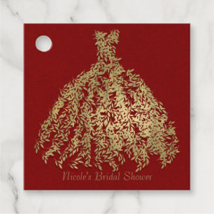 Gold & Rustikal Rot Botanisches Kleid Brautparty Geschenkanhänger