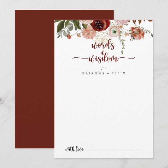 Gold Rustikale blutige Hochzeiten Worte der Weishe Hinweiskarte (Vorne/Hinten)