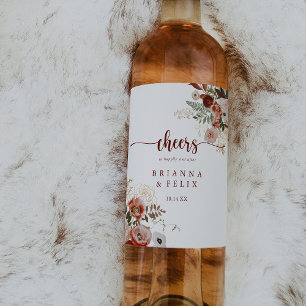 Gold Rustikale farbenfrohe Blumenzauber Hochzeit Weinetikett