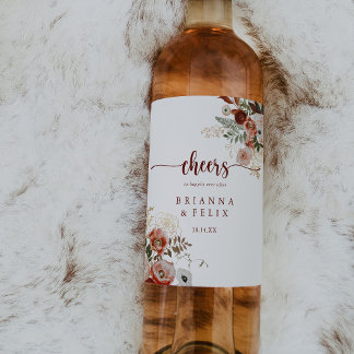 Gold Rustikale farbenfrohe Blumenzauber Hochzeit Weinetikett