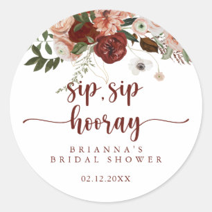 Gold Rustikale Florale Sip Sip Hooray Brautparty   Runder Aufkleber