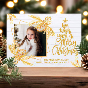 Gold Rustikale Pine Woliday Foto Weihnachtskarte