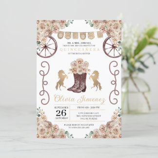 Gold Rustikaler Western Cowboy Boots Quinceañera Einladung