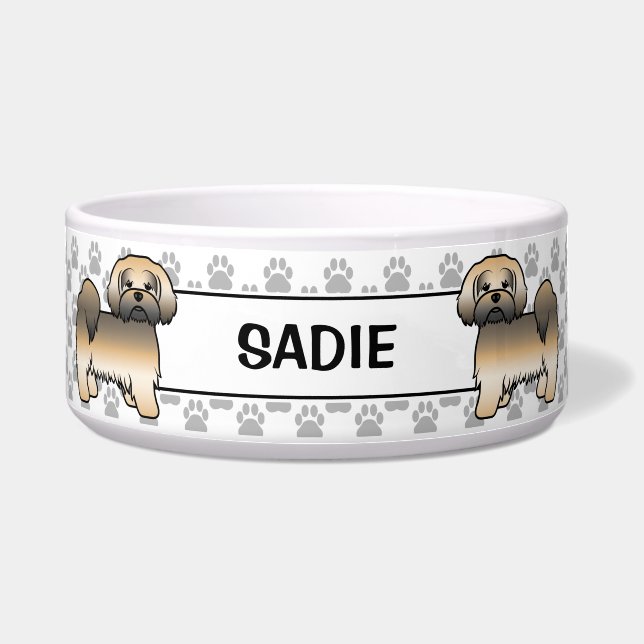 Gold Sable Lhasa Apso Hund mit Paws & Name Napf (Vorderseite)