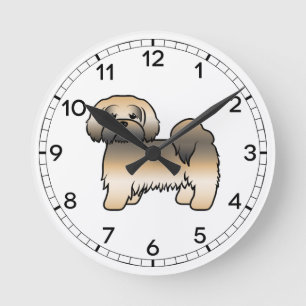 Gold Sable Lhasa Apso Süßer Cartoon-Hund Runde Wanduhr