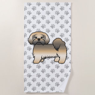 Gold Sable Lhasa Apso Süßer Cartoon-Hund Strandtuch