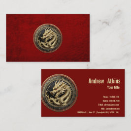 Gold Sacred Eastern Dragon Medallion on Red Velvet Visitenkarte