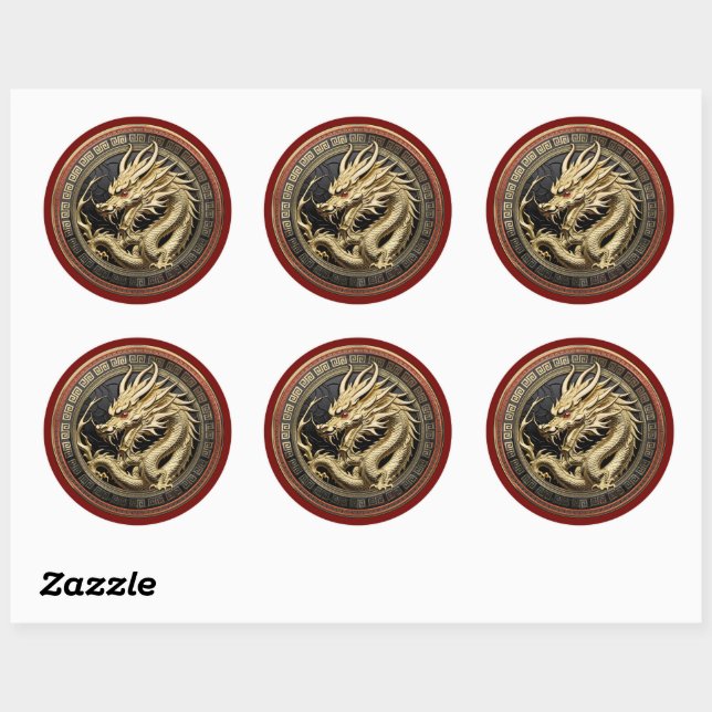Gold Sacred Eastern Dragon Medallion Runder Aufkleber (Blatt)