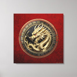 Gold Sacred Eastern Dragon über Medallion Leinwanddruck
