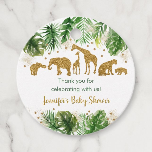 Gold Safari Animal Baby Dusche Geschenkanhänger (Vorderseite)