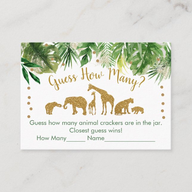 Gold Safari Animal rät wie viele Baby Showspiele Platzkarte (Vorderseite)