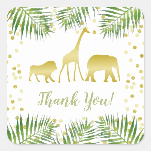 Gold Safari Animals Baby Dusche Quadratischer Aufkleber (Vorderseite)
