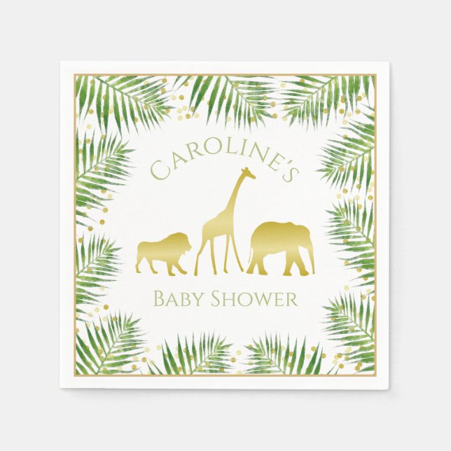 Gold Safari Animals Tropical Baby Dusche Serviette (Vorderseite)