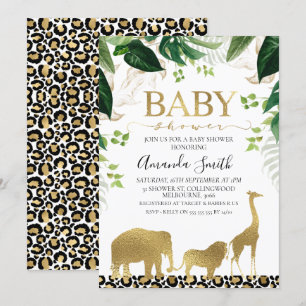 Gold Safari Animaux Foliage Baby shower Invitation