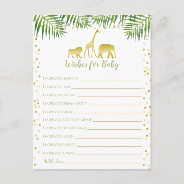 Gold Safari Baby Dusche Wünsche für Baby Postkarte (Vorderseite)