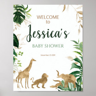Gold Safari Baby Shower Welcome Sign Poster