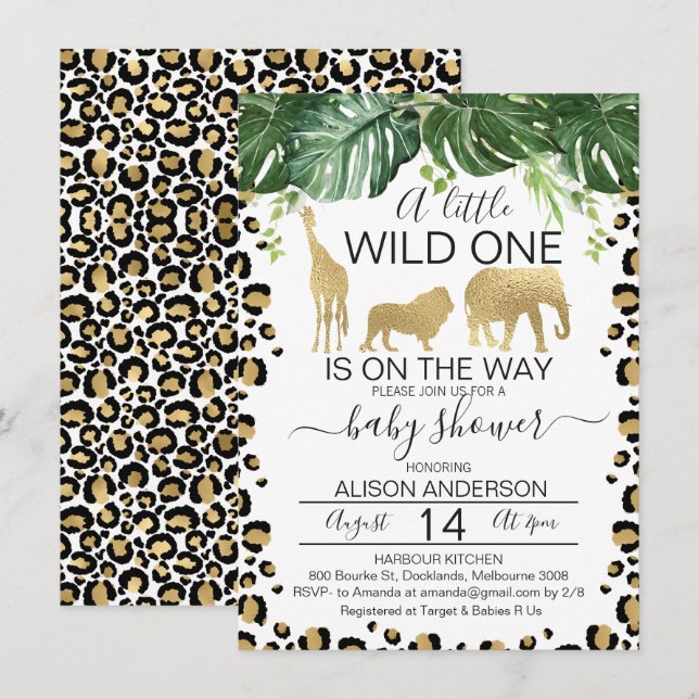 Gold Safari Leopard Skin Baby Dusche Einladung (Vorne/Hinten)