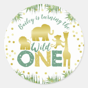 Gold Safari Wild One Animals Geburtstag Runder Aufkleber