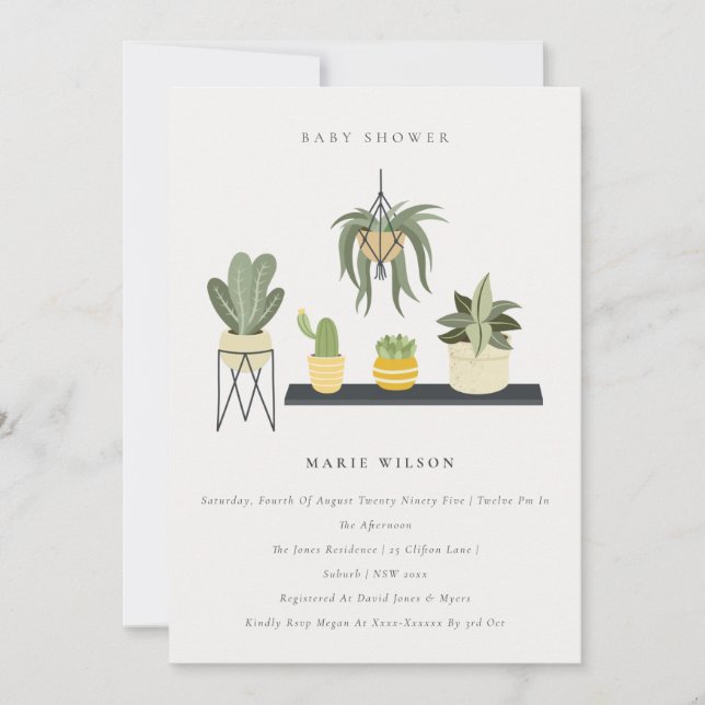 Gold Saga Green Floral Baby shower Invitation (Devant)