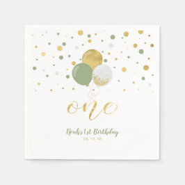 Gold & Sage Balloons, Confetti Boy 1. Geburtstag Serviette