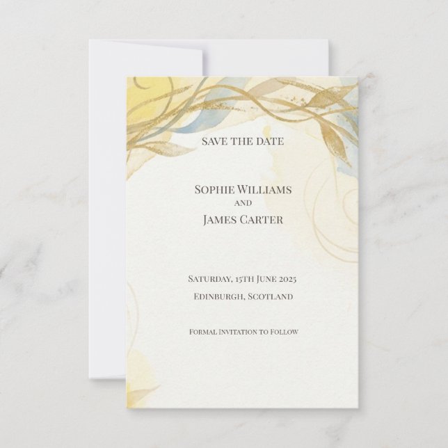 Gold Sage Botanical Save the Date Karte (Vorderseite)