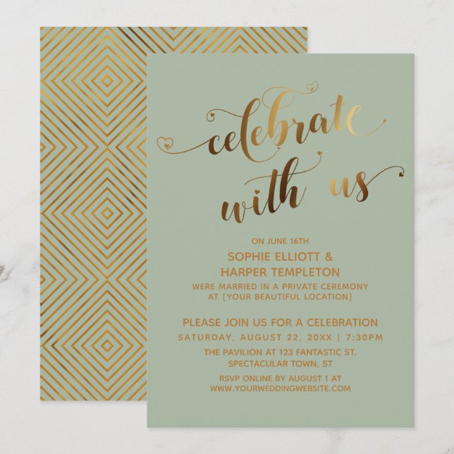 Gold & Sage Celebrate mit der Post-Hochzeit Party Einladung (Vorne/Hinten)
