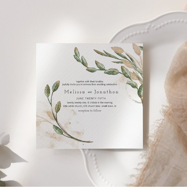 Gold Sage Vert Floral Élégant Mariage Invitation (Créateur téléchargé)