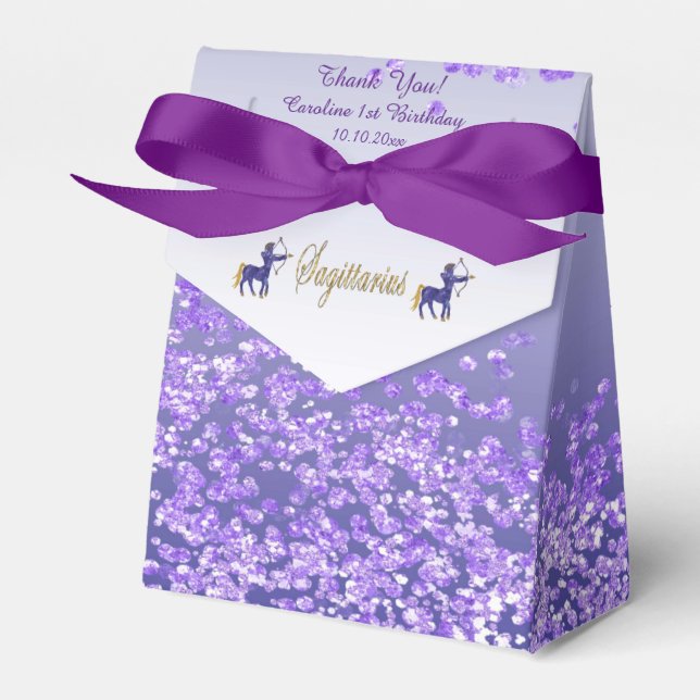 Gold Sagittarius & Lila Glitzer Geburtstag Geschenkschachtel (Vorderseite)