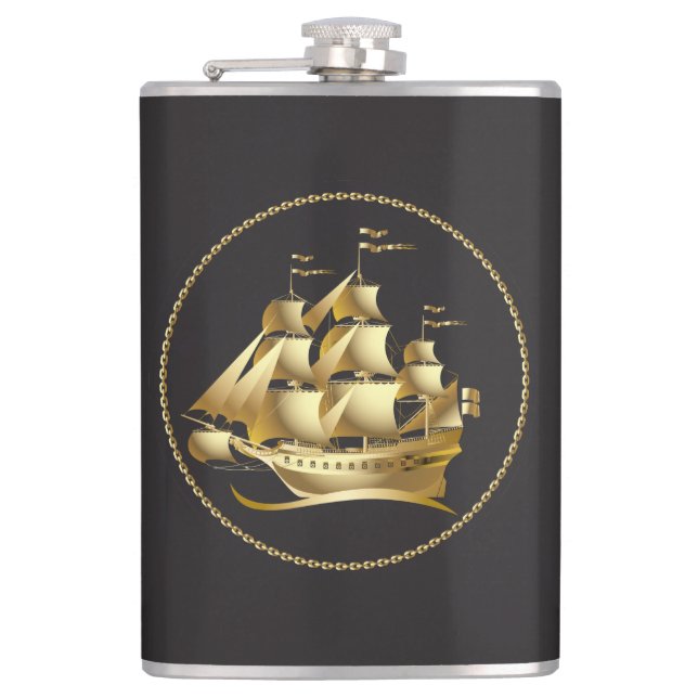 Gold Sailboat Nautical Flachmann (Vorderseite)