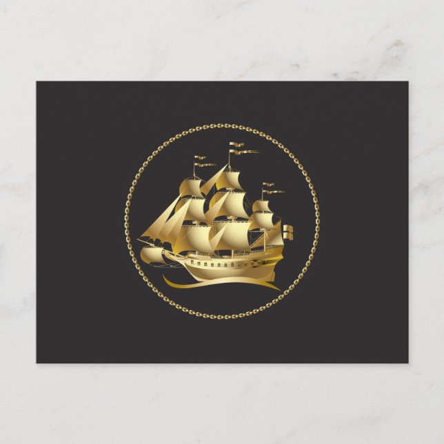Gold Sailboat Nautical Postkarte (Vorderseite)