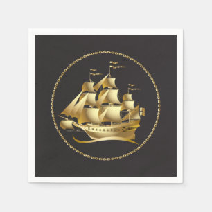 Gold Sailboat Nautical Serviette