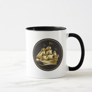 Gold Sailboat Nautical Tasse