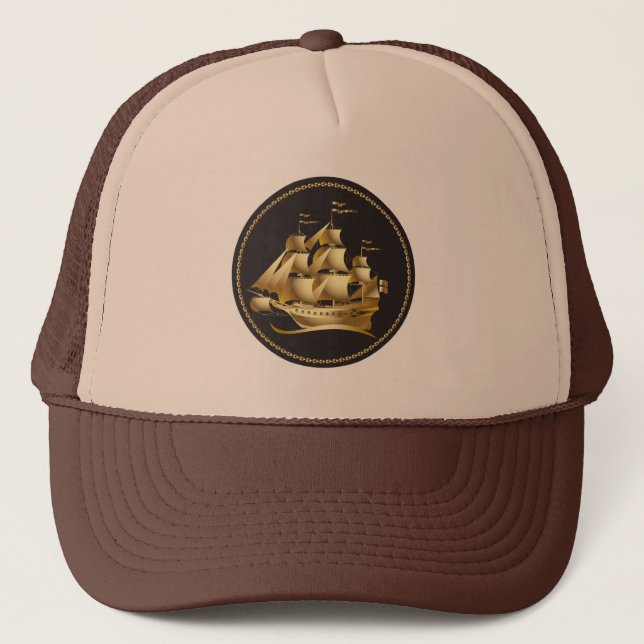 Gold Sailboat Nautical Truckerkappe (Vorderseite)