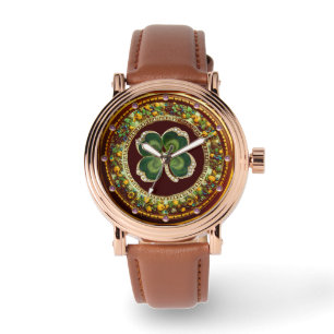 Gold Saint Patrick Kleeblatt Jewel mit Perlen Armbanduhr