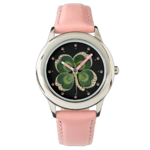 Gold Saint Patrick Kleeblatt Jewel mit Perlen Armbanduhr