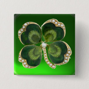 Gold Saint Patrick Kleeblatt Jewel mit Perlen Button