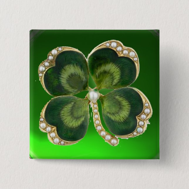 Gold Saint Patrick Kleeblatt Jewel mit Perlen Button (Vorderseite)