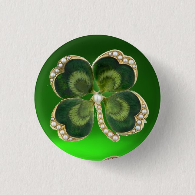 Gold Saint Patrick Kleeblatt Jewel mit Perlen Button (Vorderseite)