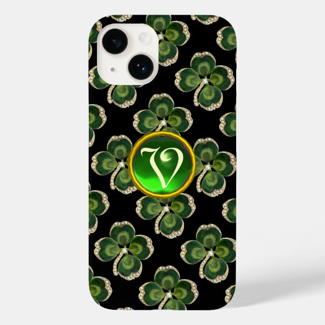 Gold Saint Patrick Kleeblatt Jewel mit Perlen Case-Mate iPhone 14 Hülle (Rückseite)