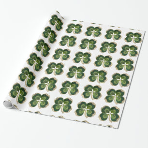 Gold Saint Patrick Kleeblatt Jewel mit Perlen Geschenkpapier