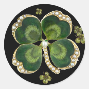 Gold Saint Patrick Kleeblatt Jewel mit Perlen Runder Aufkleber