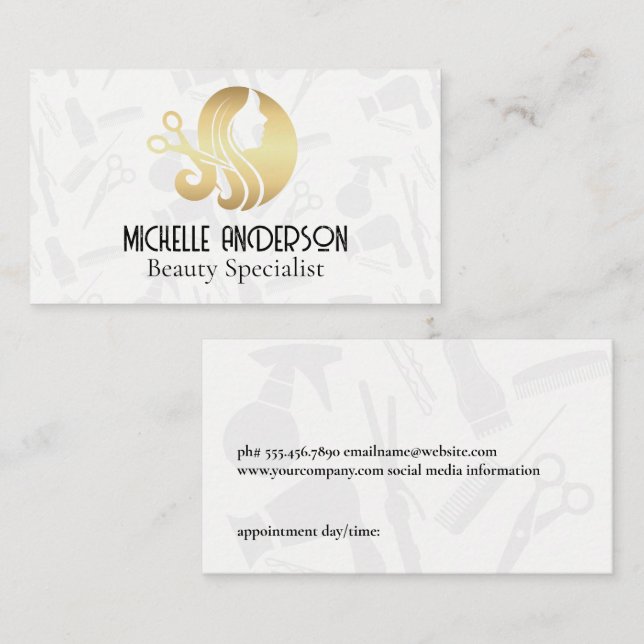 Gold Salon Hair Stylist-Logo Terminkarte (Vorne/Hinten)
