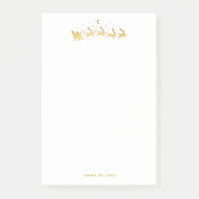 Gold Santa im Schlitten mit Rentieren Post-it Klebezettel (Vorderseite)