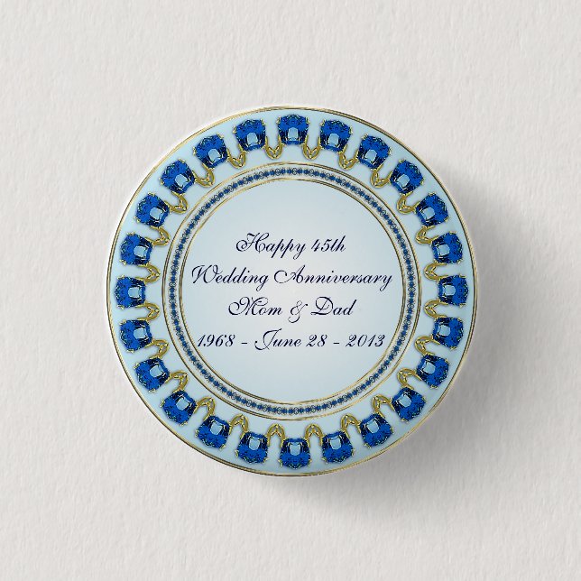 Gold Sapphire Blue 45. Hochzeitstag Button (Vorderseite)