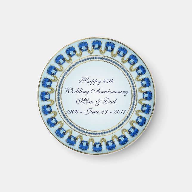 Gold Sapphire Blue 45. Hochzeitstag Magnet (Vorne)