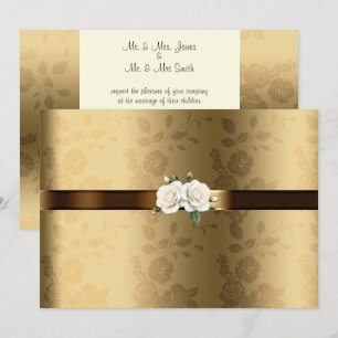 Gold Satin Weiße Rosen Schwul Lesbisch Einladung
