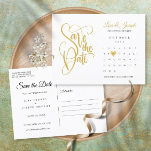 Gold Save the Date Kalender Liebes Herz Postkarte