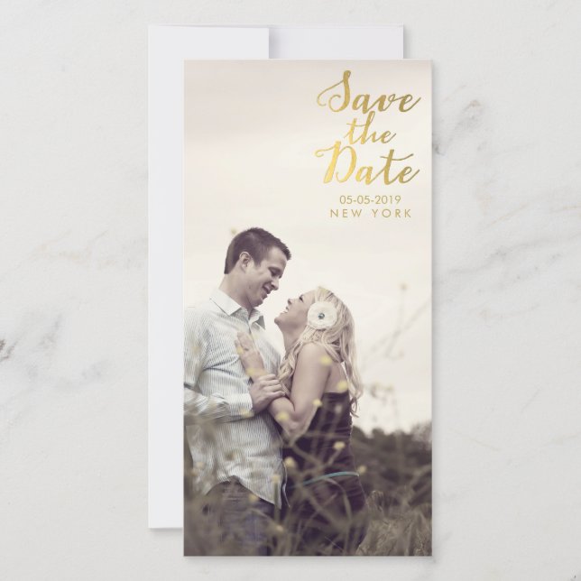 Gold Save the Date Script Overlay Foto Cards (Vorderseite)